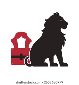 Lion Standing Over Treasure Chest