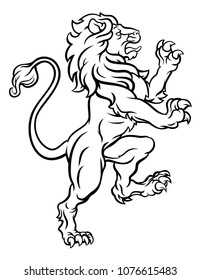 A Lion Standing Rampant From A Heraldic Crest Or Coat Of Arms