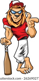 Lion standing support with a Baseball stick and showing his charismatic pose
