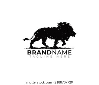 Lion standing walking posing illustration in black splash splat grunge textured liquid paint stain 