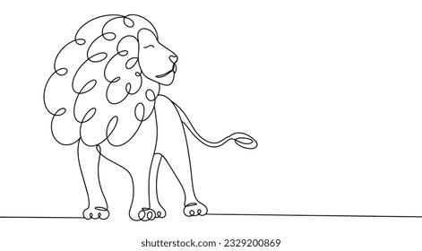 The lion stands with its head held high. World Lion Day. One line drawing for different uses. Vector illustration.