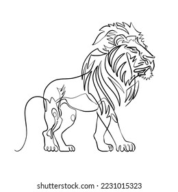 The lion stands, side view, vector in one line
