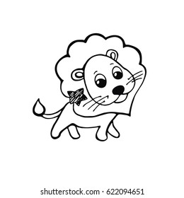 Lion with a star/Vector linear image of children's zodiac signs, sketch style