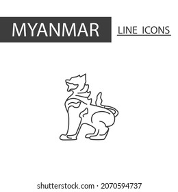 Lion statue Myanmar icon. The icons as Myanmar signature in black lines.