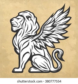 Lion statue with wings. Vintage style.