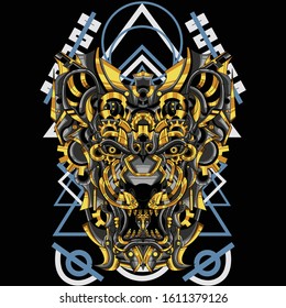 Lion steampunk illustration and tshirt design