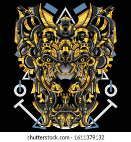 Lion steampunk illustration and tshirt design