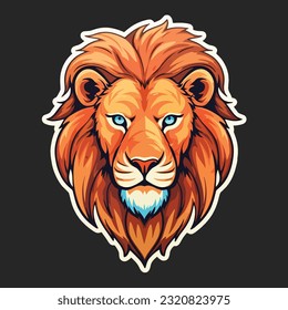 Lion sticker on black background for logo, Web Landing Page, Banner, Flyer, Sticker, Card.
