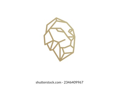 Lion Stone logo design. modern line art lion look like a stone . vector illustration