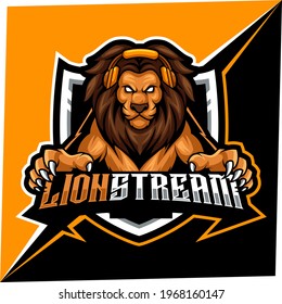 lion stream mascot for sports and esports logo