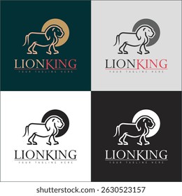 Lion and sun line art luxury logo set design template