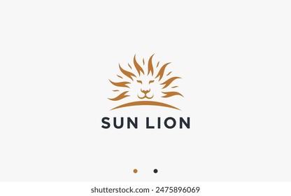 león con diseño de logotipo de sol ilustración de silueta de Vector