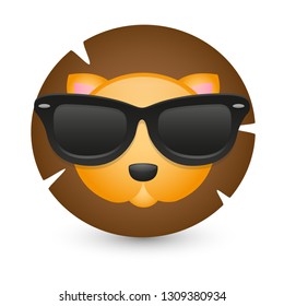 Lion with Sunglasses. A Safari Animal Emoji. A Illustration Face 3d Color.