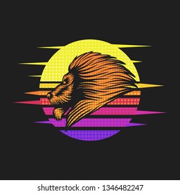 lion sunset retro vector illustration