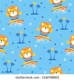 Lion Surf Cartoon Trendy Pattern Design Concepts