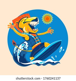 Lion surfing at beach for enjoy the summer time. Surf time