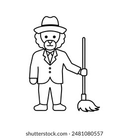 Lion Sweeps in White Suit Scene line art
