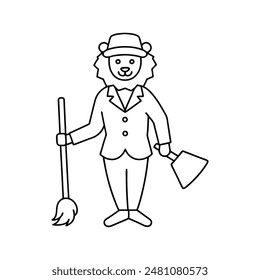 Lion Sweeps in White Suit Scene line art