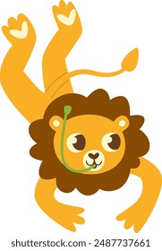 Lion Swimming Under Water Diving Vector Illustration