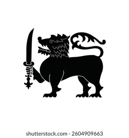 Lion with sword Illustration, srilanka lion vector icon