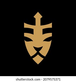 Lion Sword Logo Design Template, Lion Head Logo, Element For The Brand Identity ,Vector Illustration
