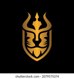 Plantilla De Diseño Del Logotipo De Espada De León, Logotipo De Cabeza De León, Elemento Para La Identidad De La Marca, Ilustración Del Vector