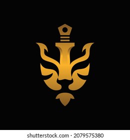 Lion Sword Logo Design Template, Lion Head Logo, Element For The Brand Identity ,Vector Illustration