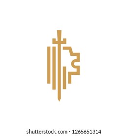 lion and sword logo. Vector design