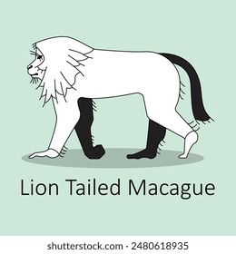 Lion Tailed Macaque Icon: Exotic Primate Wildlife Vector with editable stroke.