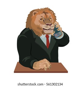 Lion talking on a cell phone