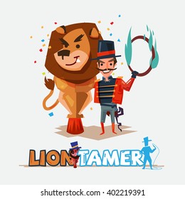 Lion Tamer With Big Lion. Character Design - Vector Illustration