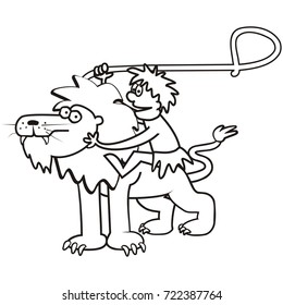 lion and a tamer, coloring page, vector illustration
