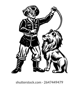 Desempenho de tamer de leão, ilustração vetor vintage