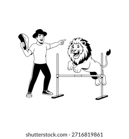 Lion Tamer Treinando um leão saltador