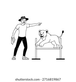 Lion Tamer Treinando um leão saltador