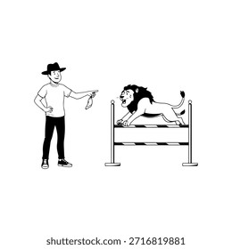 Lion Tamer Training a Jumping Lion