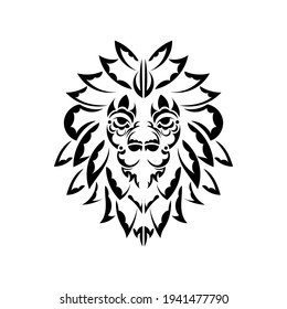 Lion tattoo on a white background. Mayan lion face. Vector 