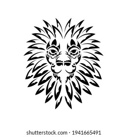 Lion tattoo on a white background. Mayan lion face. Vector illustration.