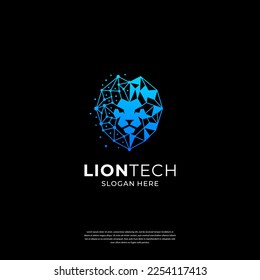 Lion tech logo with abstract connection symbol for technology