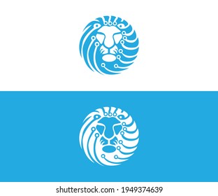 Lion tech logo designs concept vector. Lion head network icon logo template