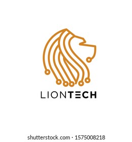 Lion Tech Logo with Line Style Concept Design 