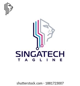 Lion with technology concept design vector