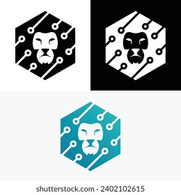 Lion Technology Tiger Hexagon Logo