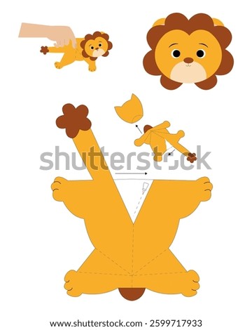 Lion template for coloring and building for games. Lion paper toy.