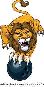 A lion ten pin bowling ball animal sports team mascot