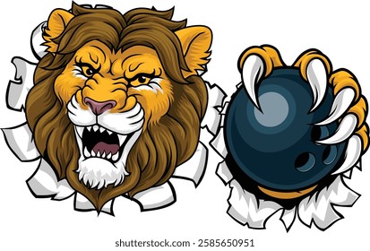 A lion ten pin bowling ball animal sports team mascot