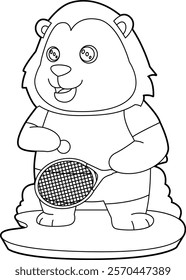 Lion Tennis Tennis racket Animal Vector Graphic Art Illustration