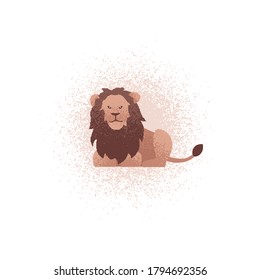 Lion textured illustration. Vector illustration of a lion lying on the ground. Can be used as an icon, logo or badge. Beautiful image of wild lion with mane. Concept of african wild animals, savannah