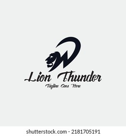 Lion thunder logo design template. Vector illustration