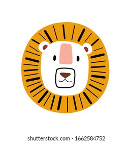 Diseño de caracter de león o tigre. Dibujo de dibujos animados de tipo animal vectorial. Icono abstracto para carteles de bebés, huellas de arte, ropa de moda o pegatinas.